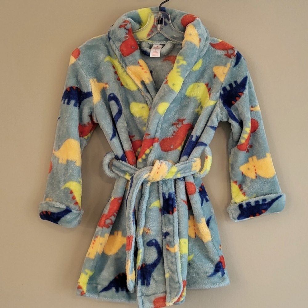 Soft plush dinosaur print robe